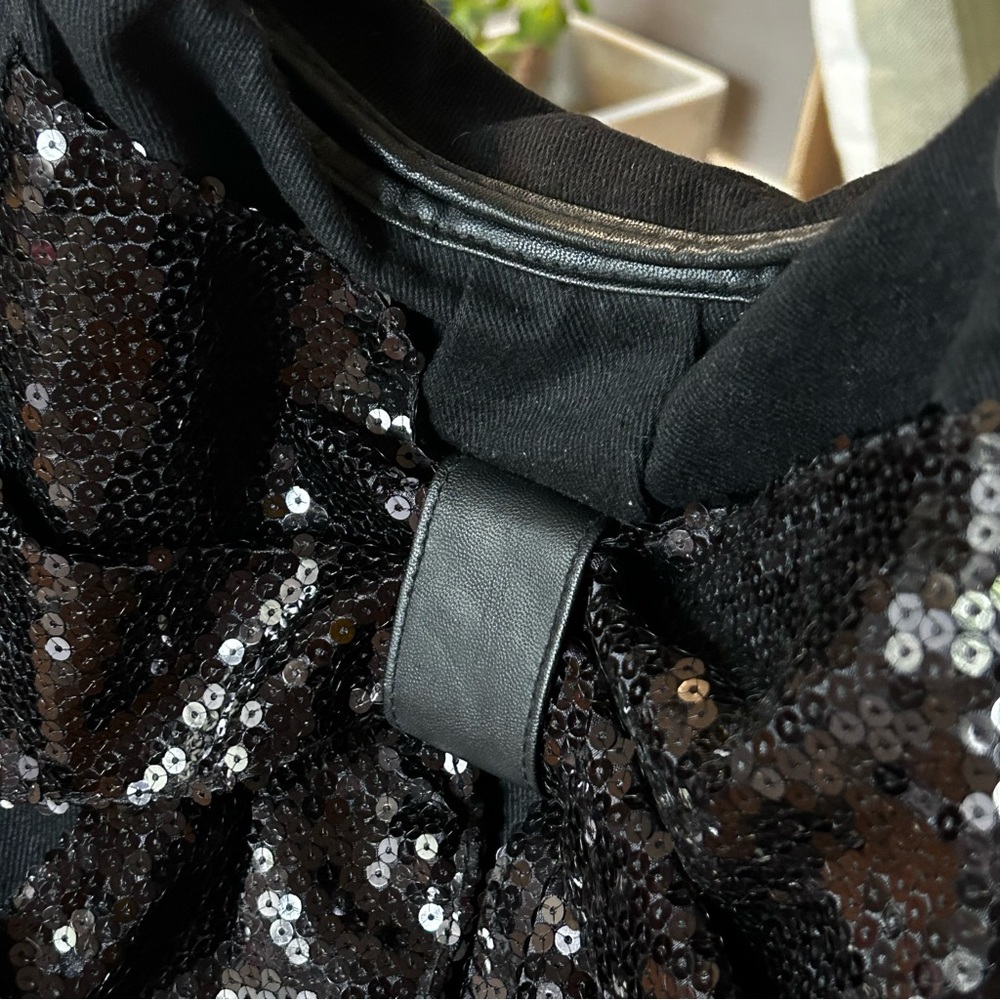 Olsenboye Black Shoulder Bag Y2K Sparkly Hobo Sequins Two Handle Canvas Tote - Picture 3 of 11